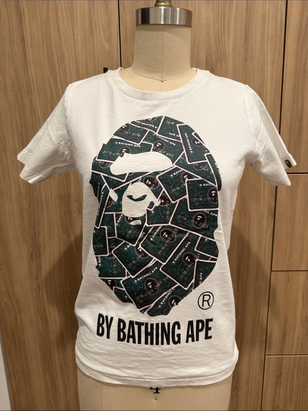 Bape White Short Sleeve Tee with Dark Green credit card Ape Head Graphic 2015